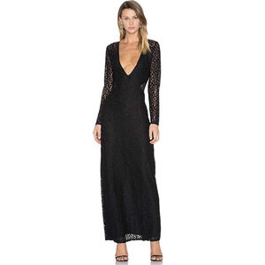 House of Harlow x Revolve Black Plunge V Neck Leopard Mesh Cutout Maxi Dress S